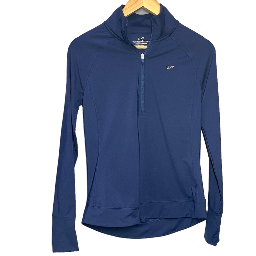 Vineyard Vines Solid Mesh Sport 1/4 Zip Pullover Shirt Top Womens XS Navy Blue